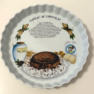 Vintage Porcelaine de Sologne Tart Dish – France – “Gâteau au Chocolat” – 1980s